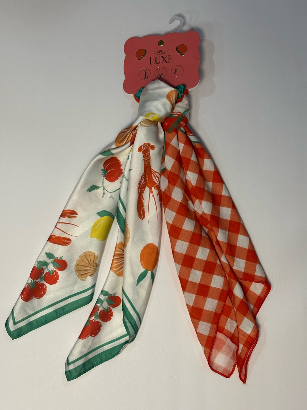 Capelli New York Hair Tie Scarves Euro Summer Coastal, Lobster Feast Design